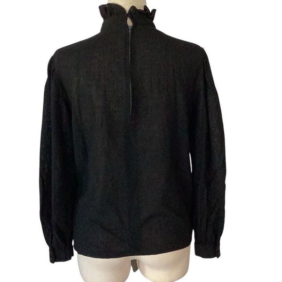 Vintage Bill Haire For Fredricks Wool Black Ruffle Blouse Top Made in USA - Picture 4 of 10